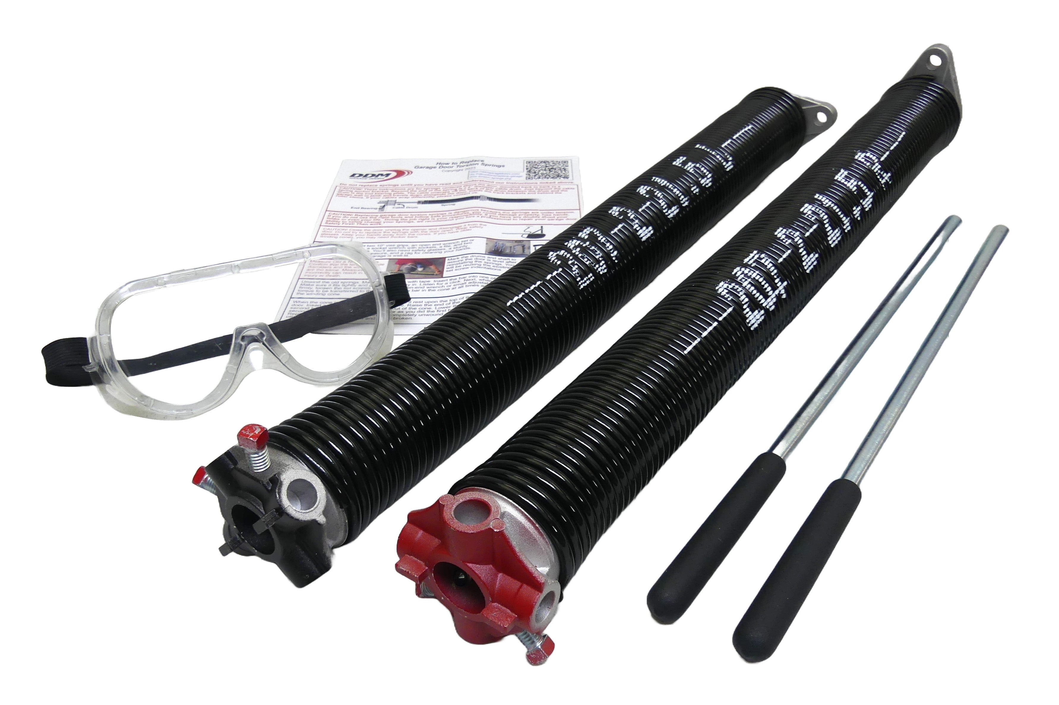 Torsion Springs, Winding Bars, Goggles. For 7' High Doors 163 to 173 LBS 2" ID .207 Wire 21.5" Long