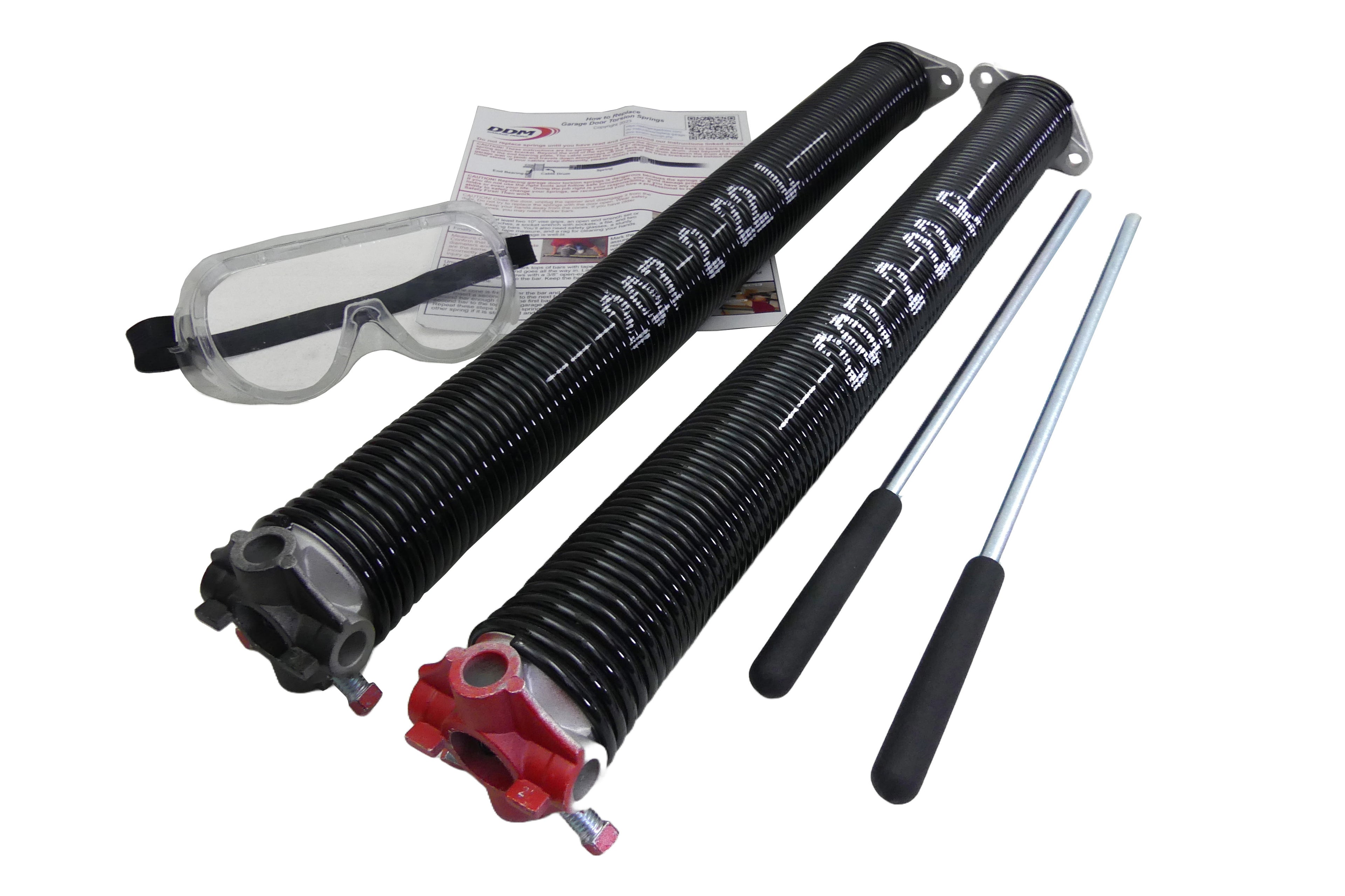 Torsion Springs, Winding Bars, Goggles. For 7' High Doors 159 to 169 LBS 2" ID .207 Wire 22" Long