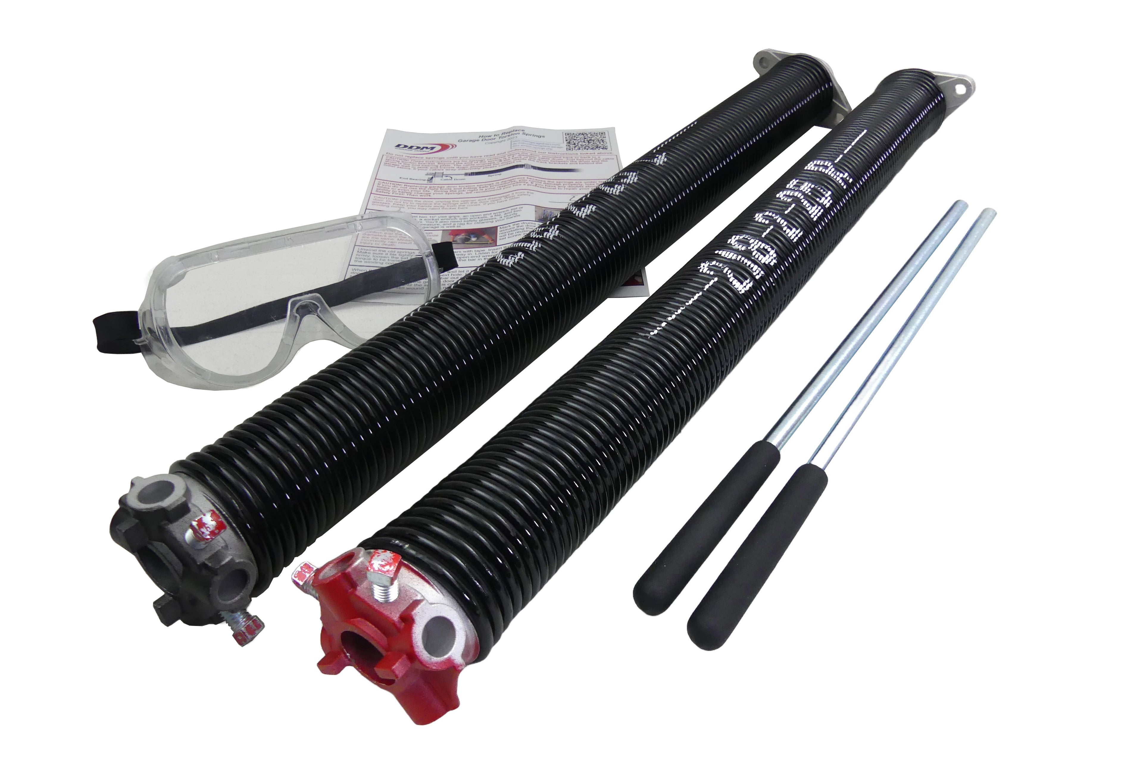 Torsion Springs, Winding Bars, Goggles. For 7' High Doors 184 to 194 LBS 2" ID .218 Wire 25" Long