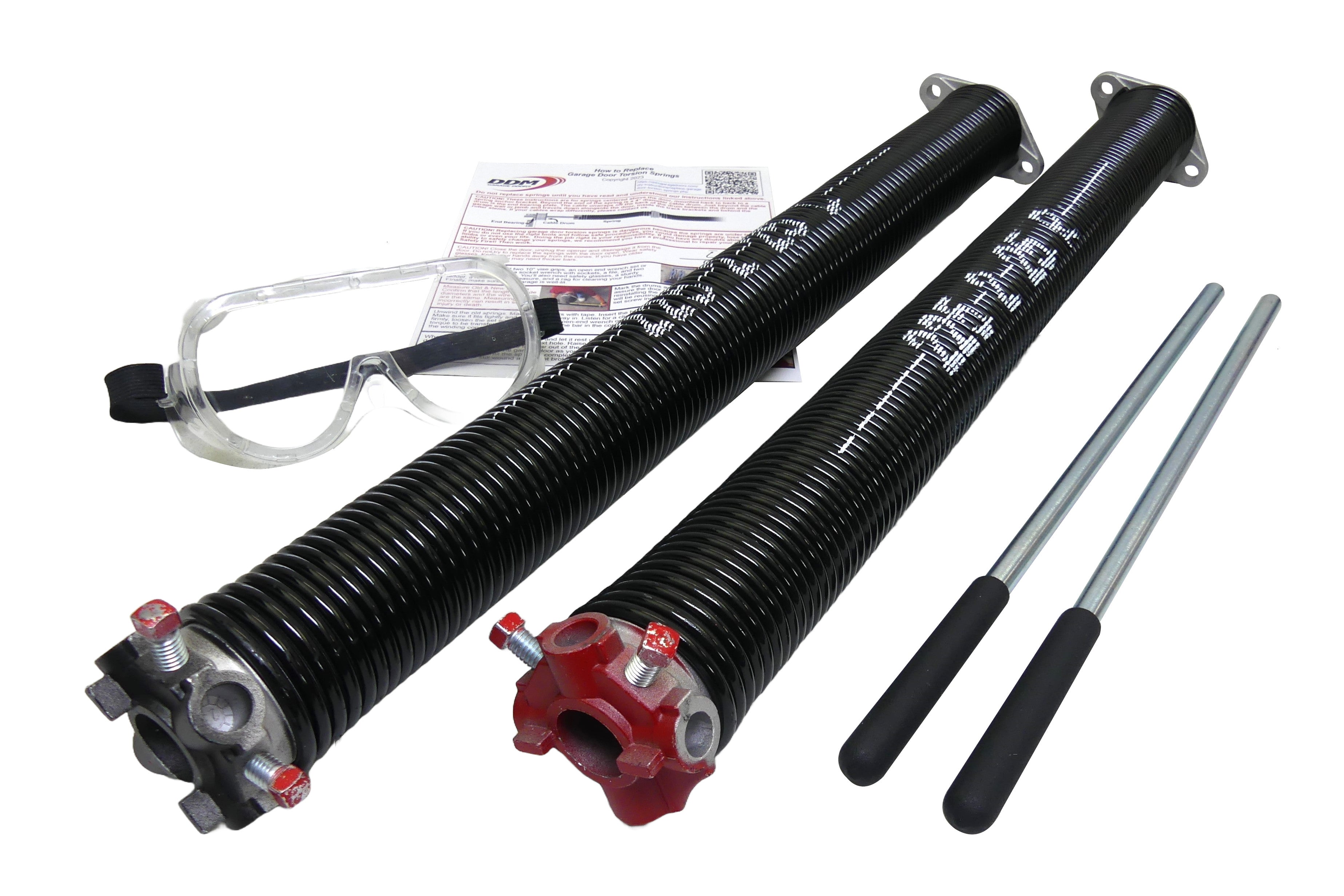 Torsion Springs, Winding Bars, Goggles. For 7' High Doors 214 to 224 LBS 2" ID .225 Wire 25" Long