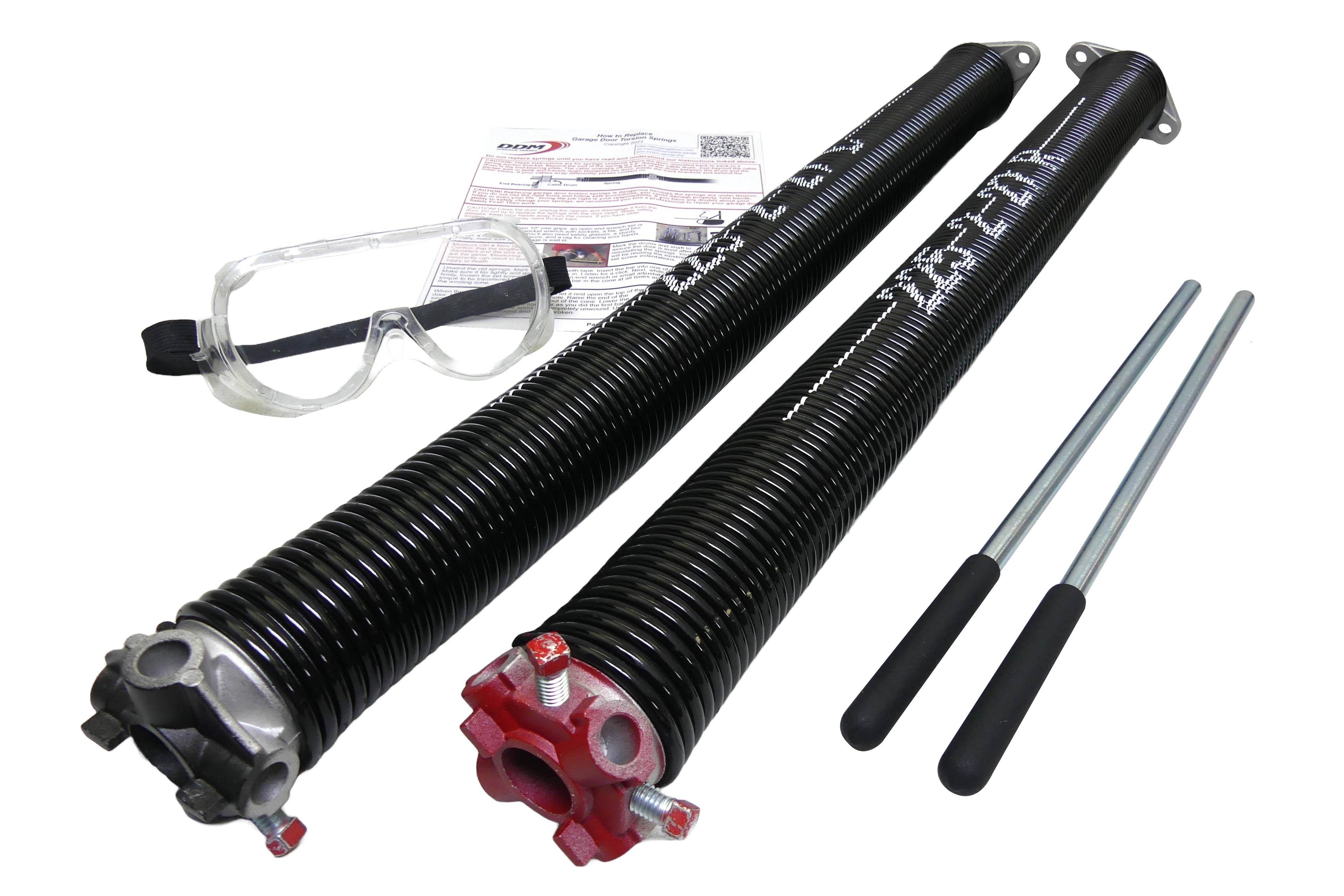 Torsion Springs, Winding Bars, Goggles. For 7' High Doors 197 to 207 LBS 2" ID .225 Wire 27" Long