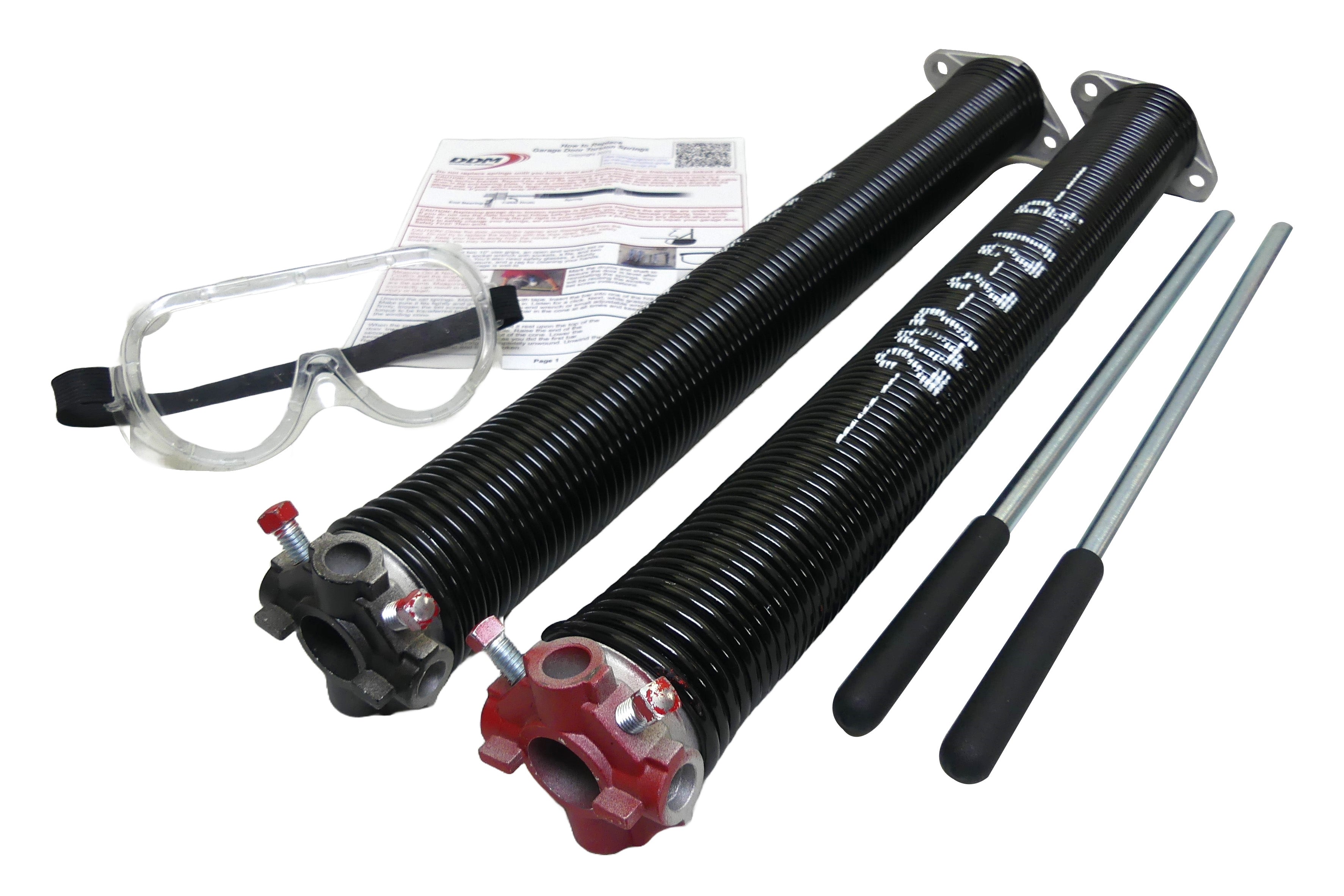 Torsion Springs, Winding Bars, Goggles. For 7' High Doors 167 to 177 LBS 2" ID .207 Wire 21" Long