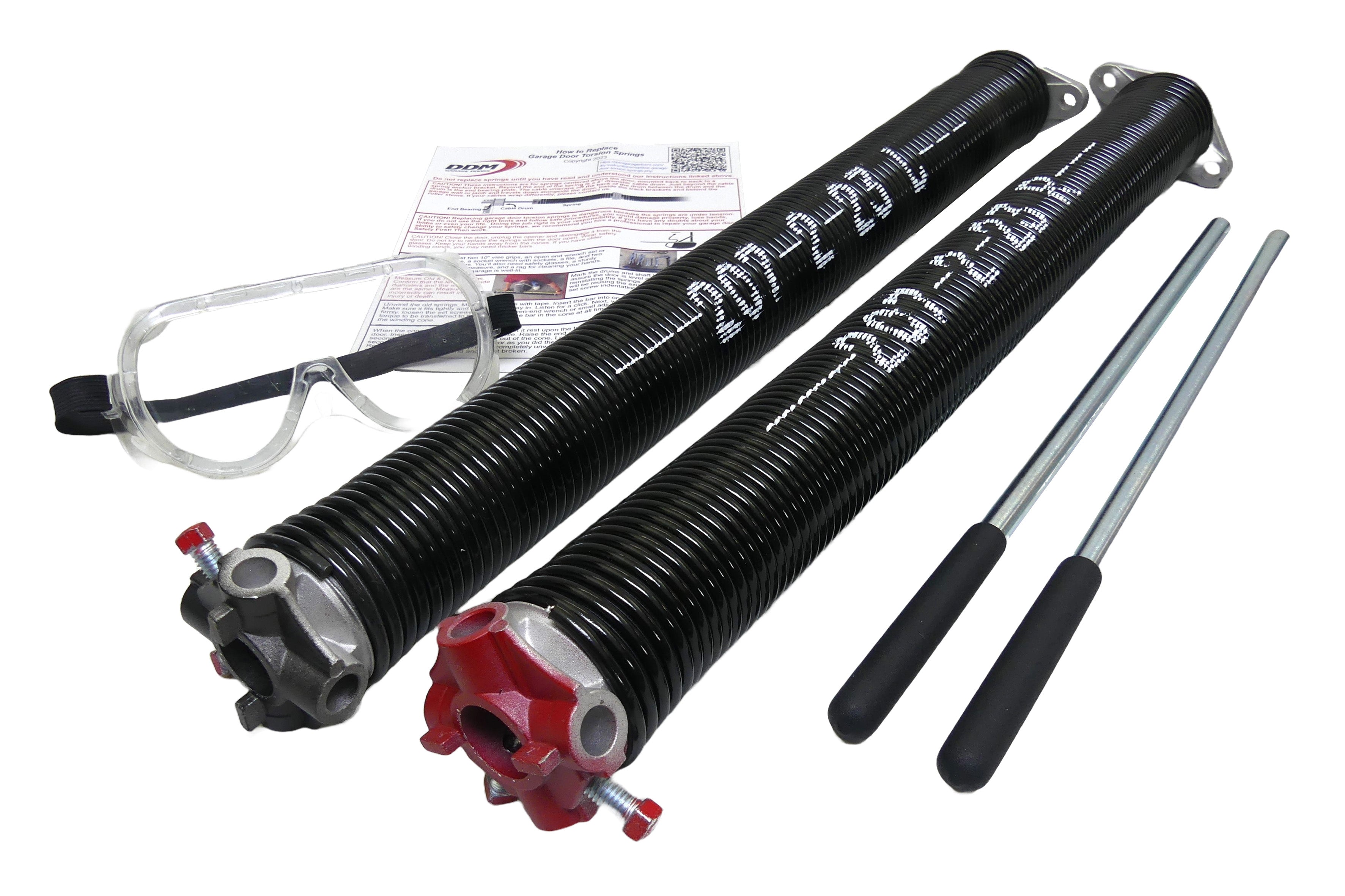 Torsion Springs, Winding Bars, Goggles. For 7' High Doors 151 to 161 LBS 2" ID .207 Wire 23" Long
