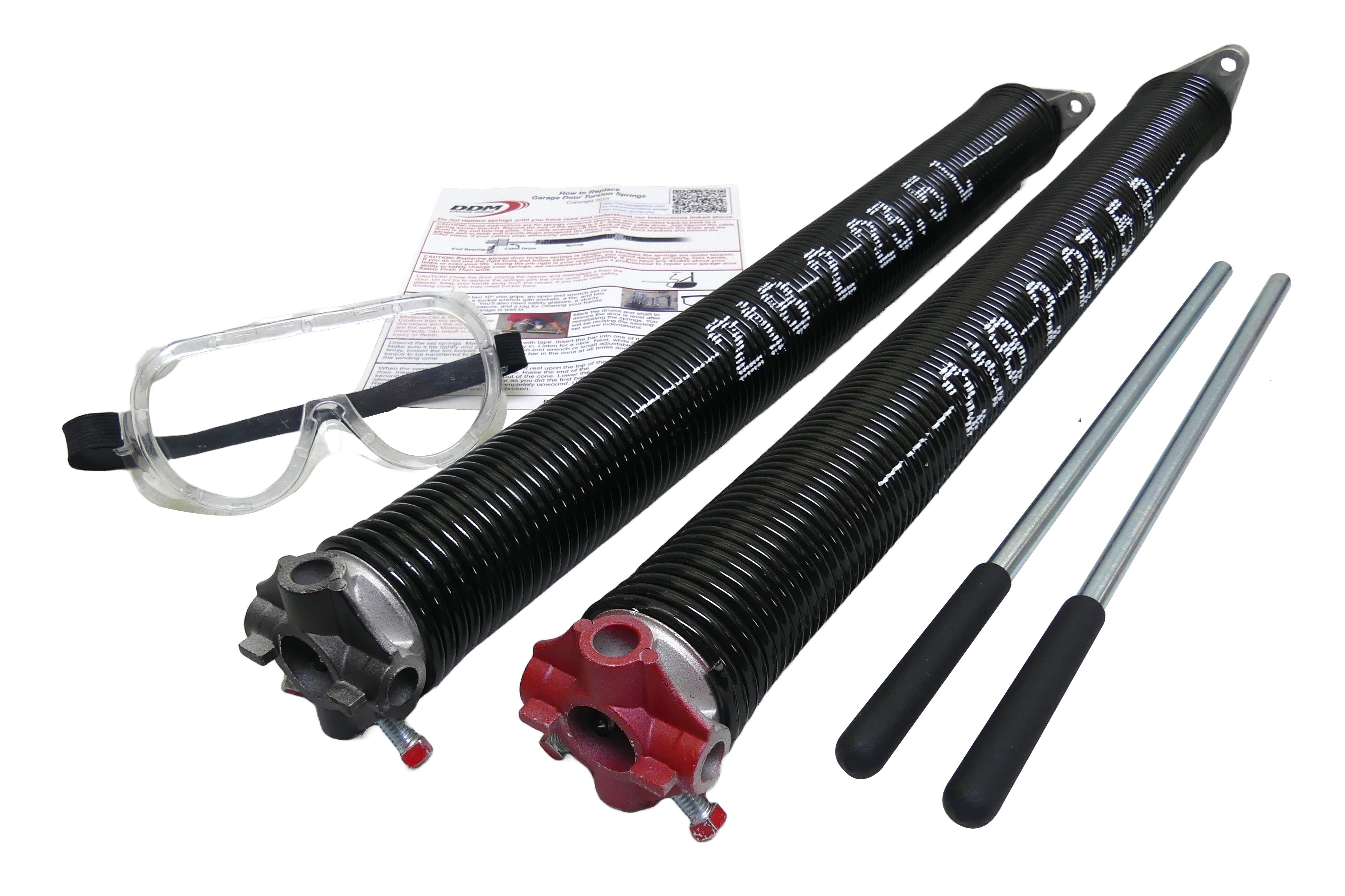 Torsion Springs, Winding Bars, Goggles. For 7' High Doors 197 to 207 LBS 2" ID .218 Wire 23.5" Long