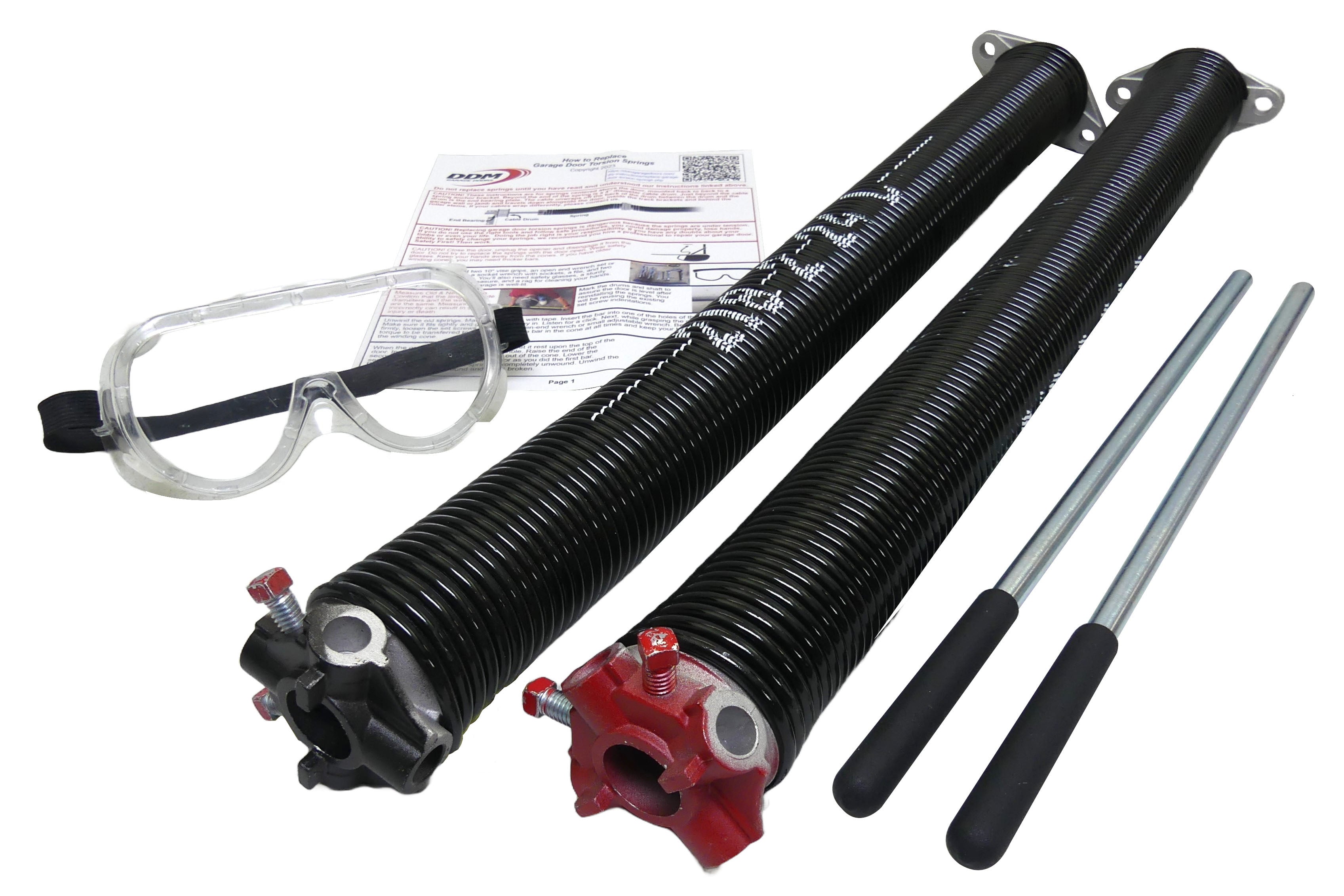Torsion Springs, Winding Bars, Goggles. For 7' High Doors 192 to 202 LBS 2" ID .218 Wire 24" Long