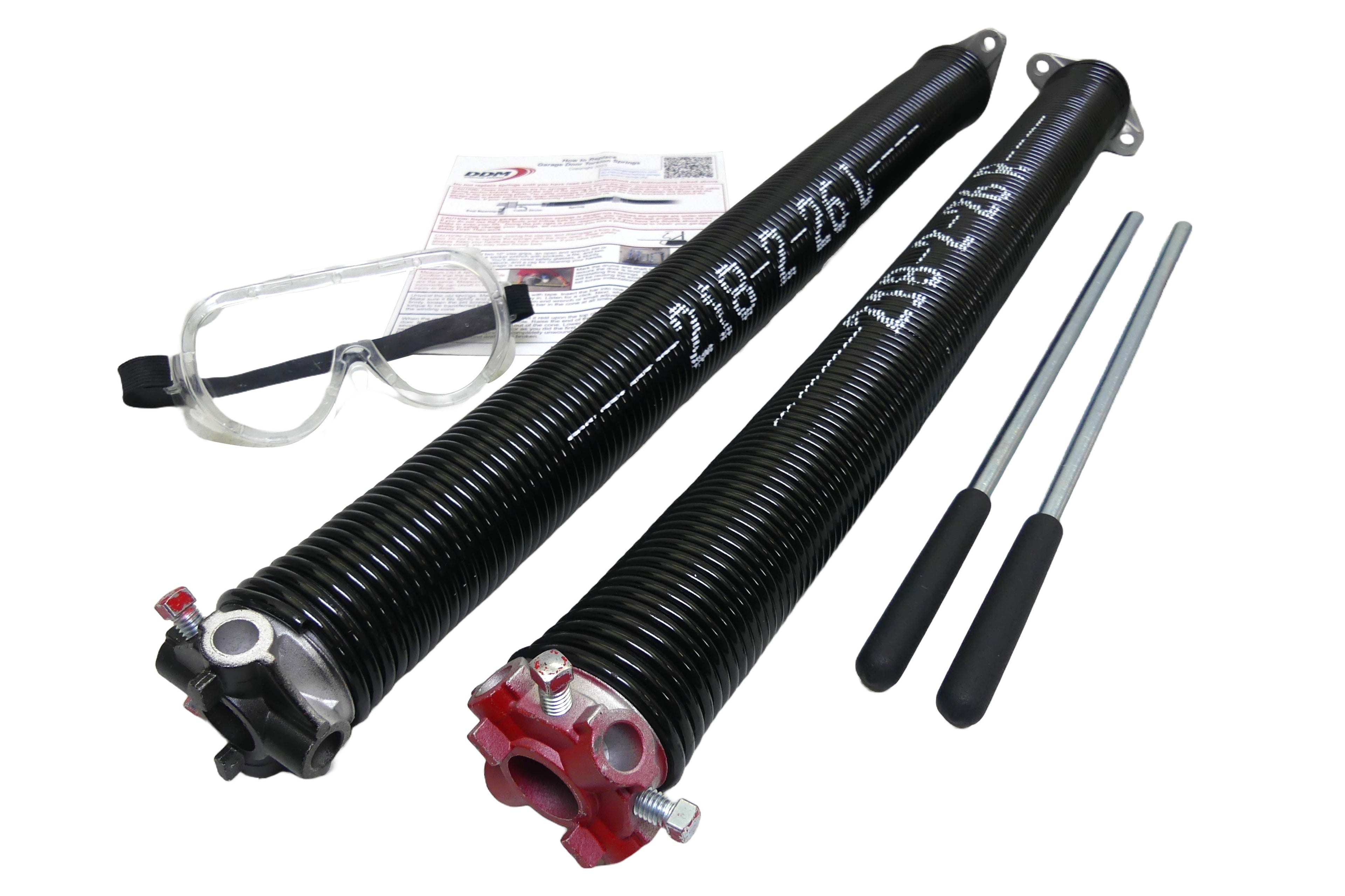 Torsion Springs, Winding Bars, Goggles. For 7' High Doors 176 to 186 LBS 2" ID .218 Wire 26" Long