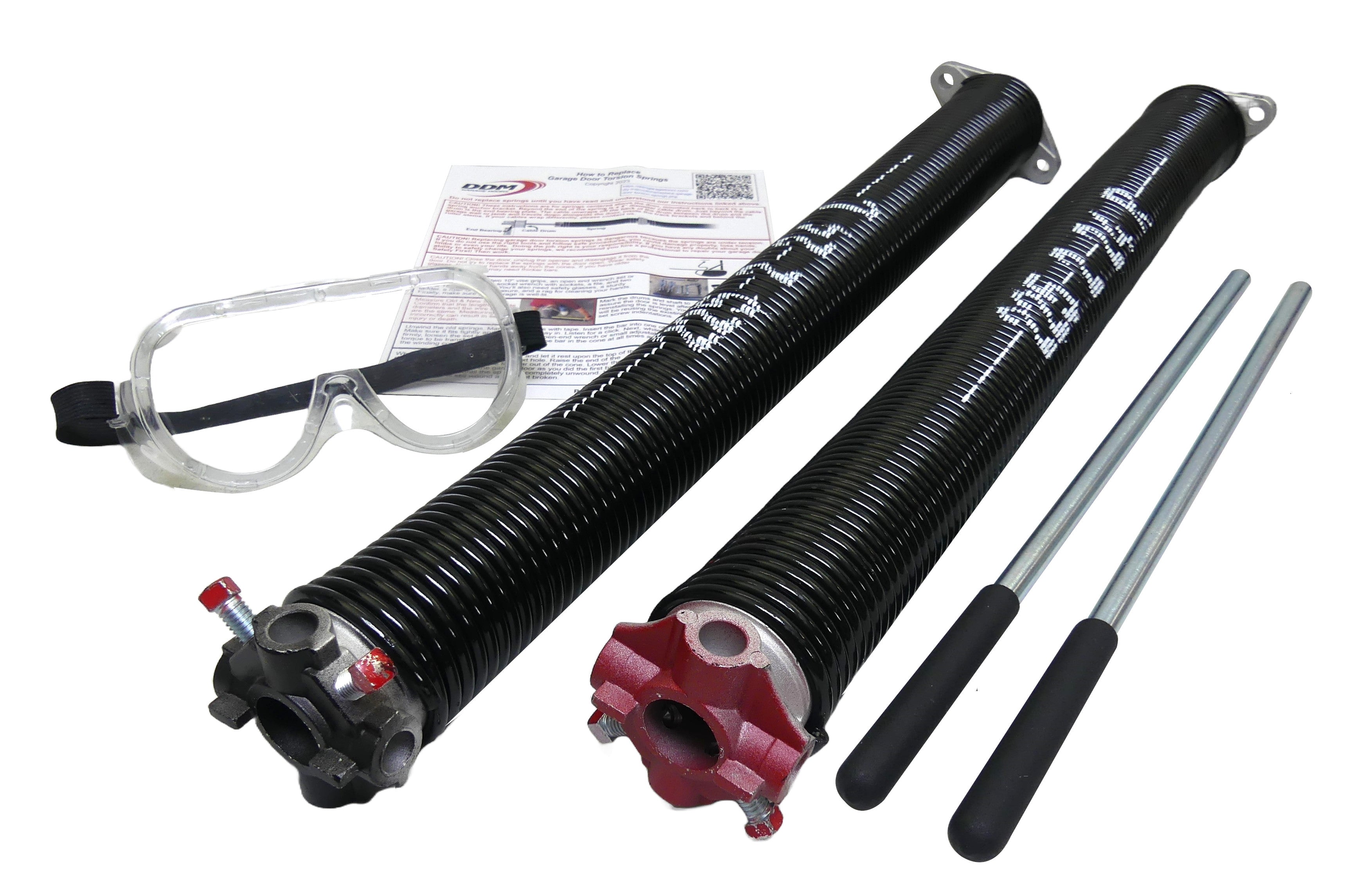 Torsion Springs, Winding Bars, Goggles. For 7' High Doors 224 to 234 LBS 2" ID .225 Wire 24" Long